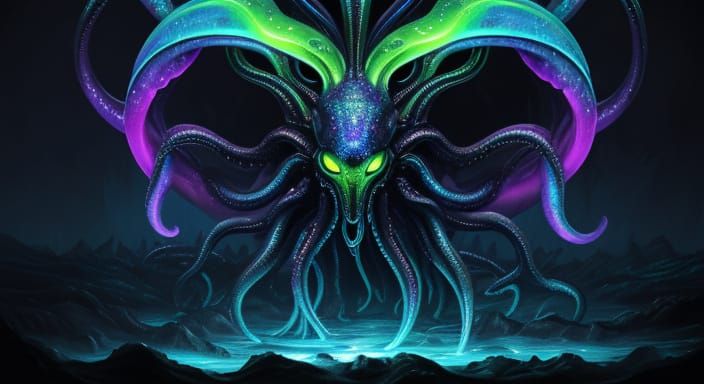 Alien Emerges from Swamp: Surreal Oil Painting