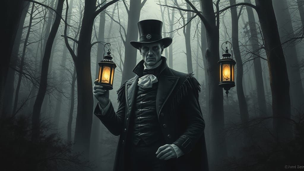 Steampunk Victorian Gentleman in Twilight Forest