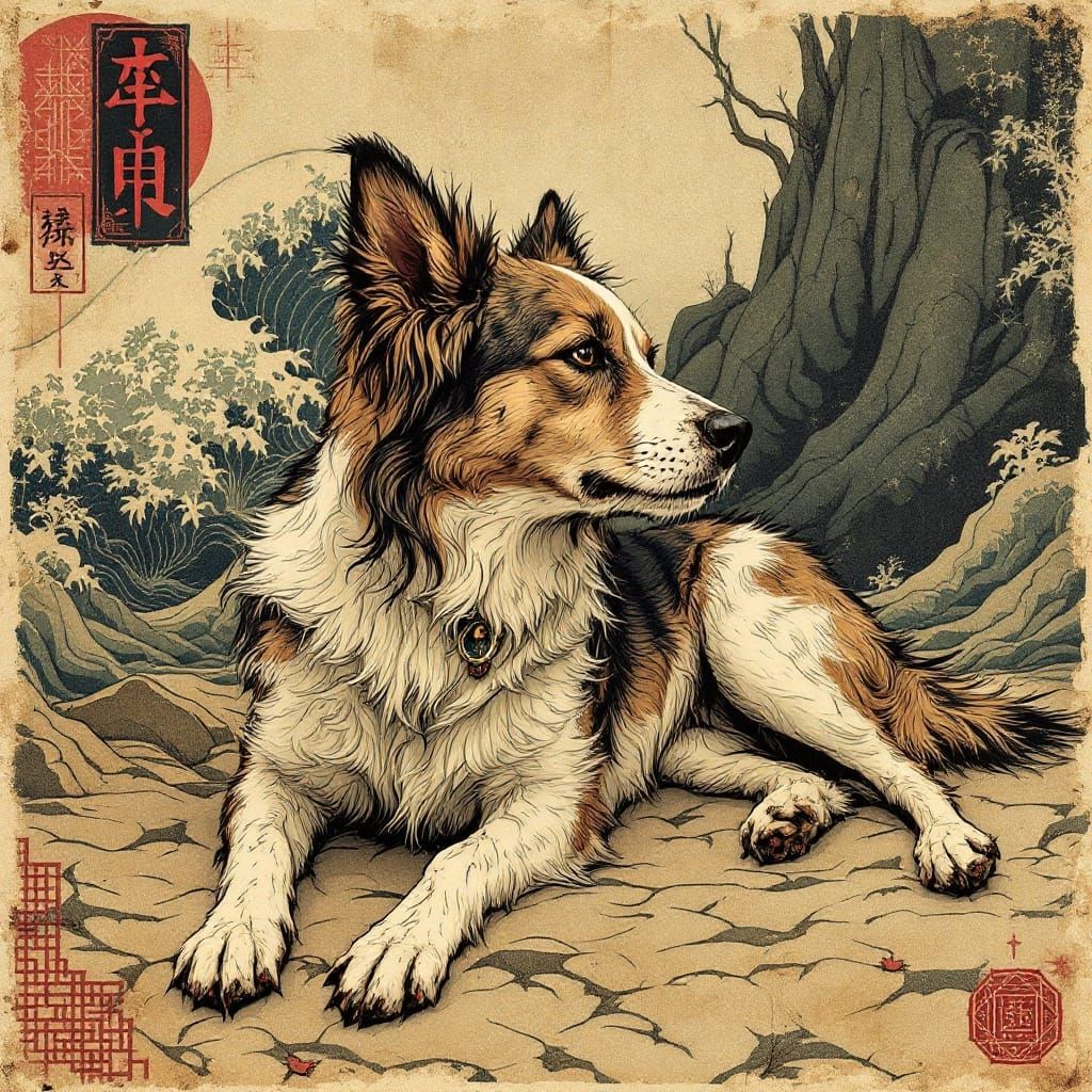 Dog in Sunlight: Hokusai Meets Boris Vallejo