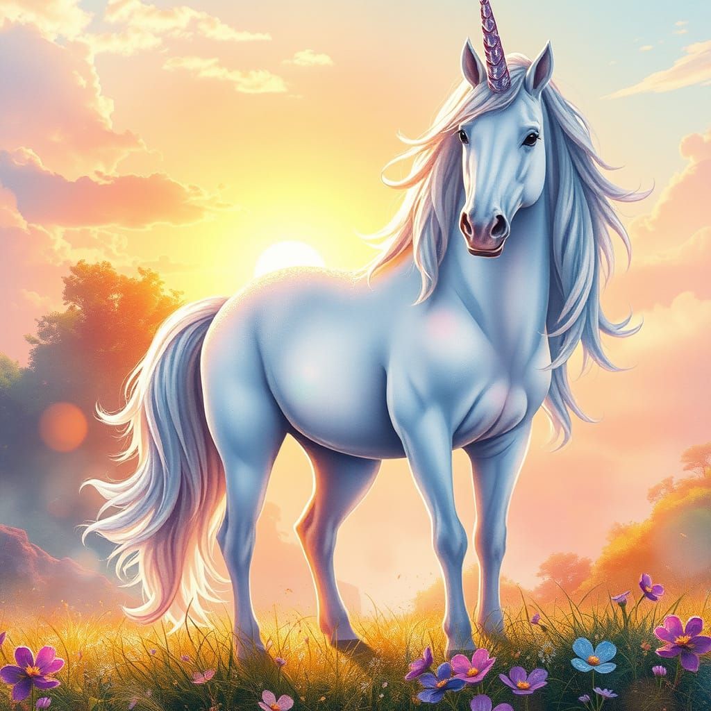 Surreal Unicorn Illuminated in Whimsical Sunset