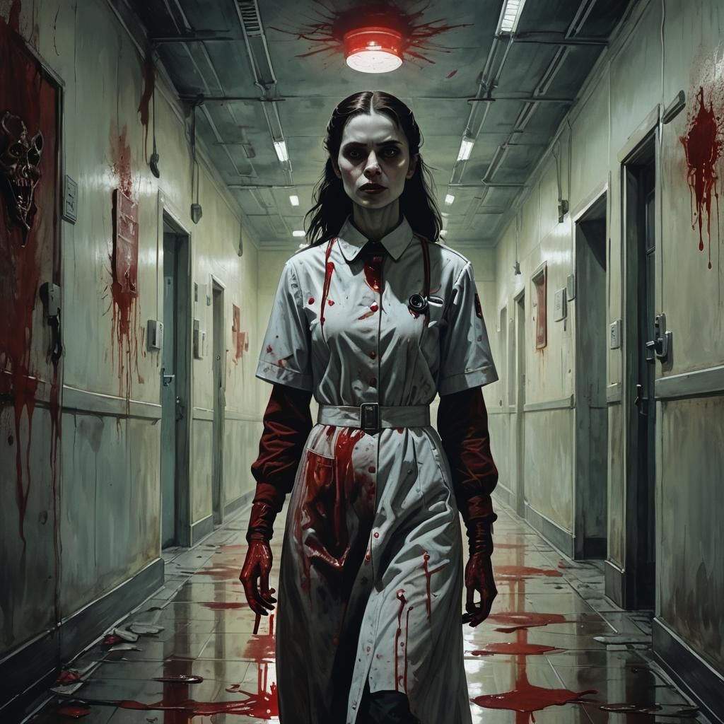 Gothic Vampire Nurse in Decaying Hospital
