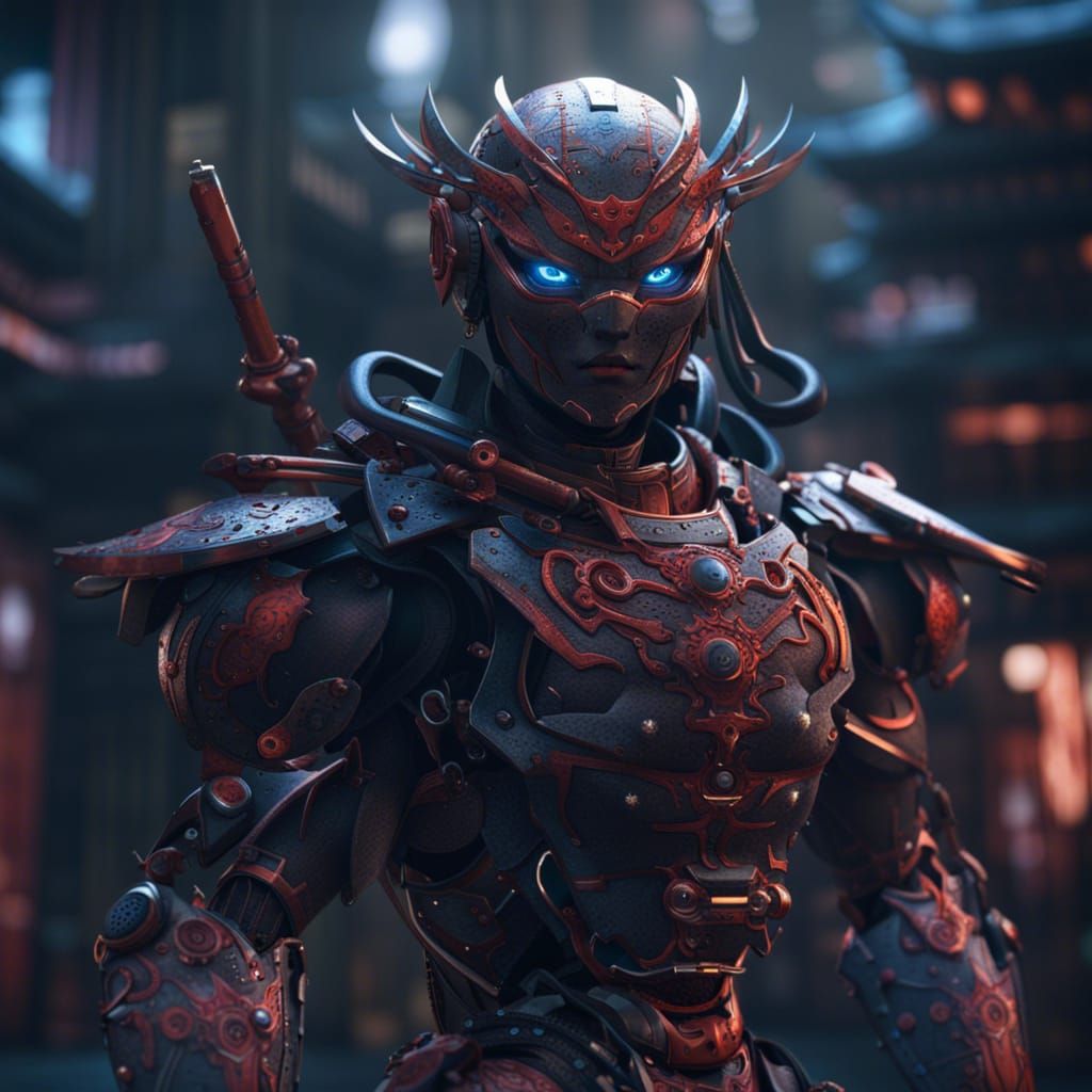 Realistic Robot Ninja in Anime Style