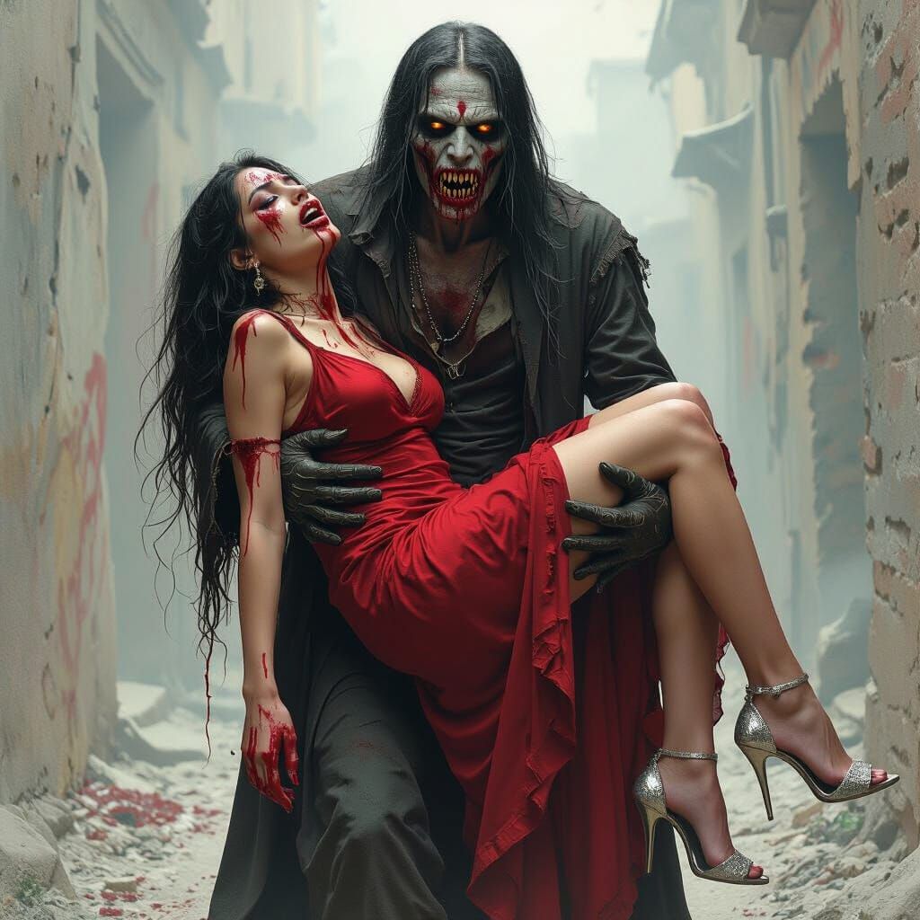 Pakistani Zombie Vampire with Captive in Surreal Horror Styl...
