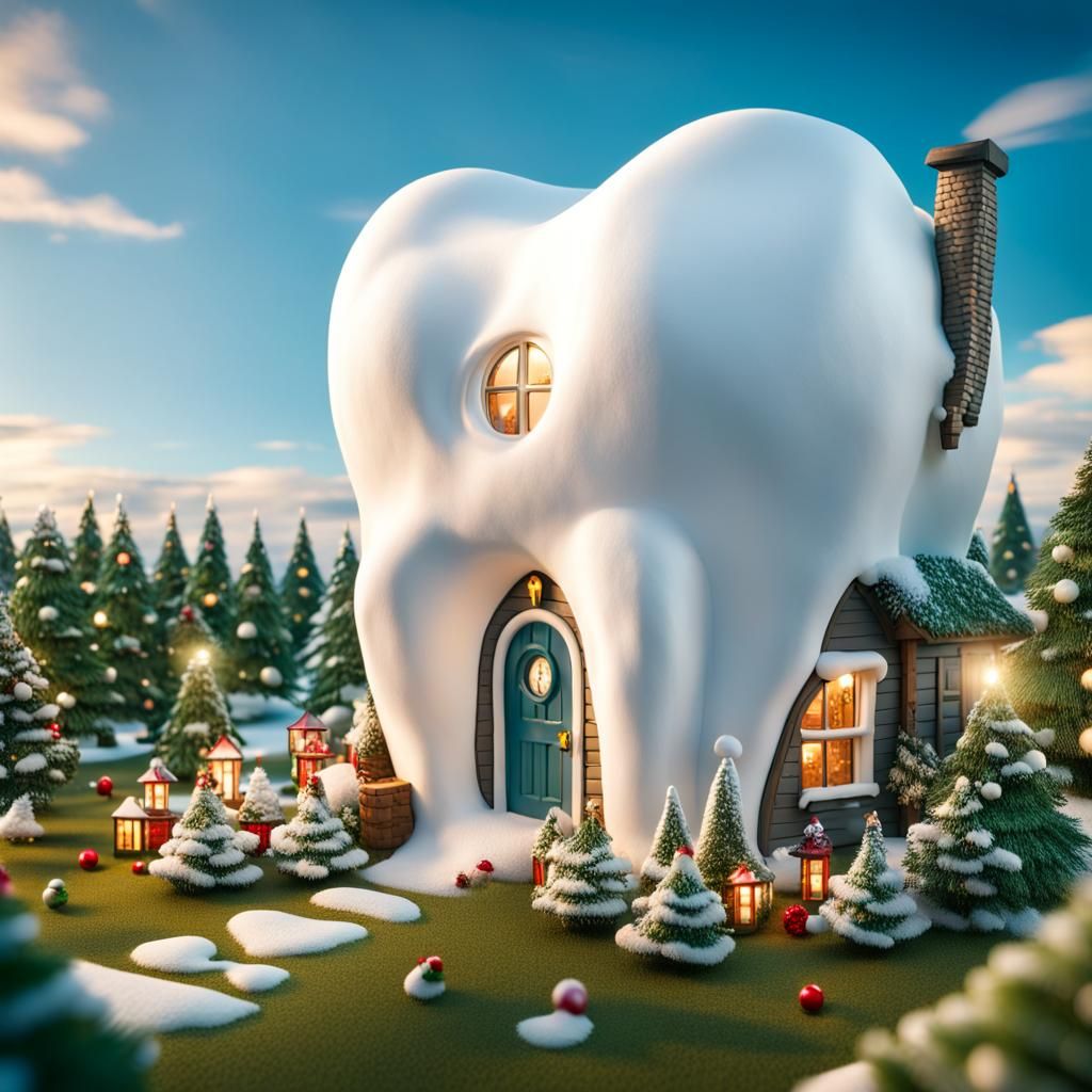 Festive Christmas Scene with Molar Tooth House