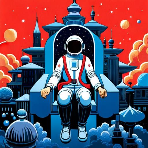 Astronaut in Surreal Chair of Light Energy