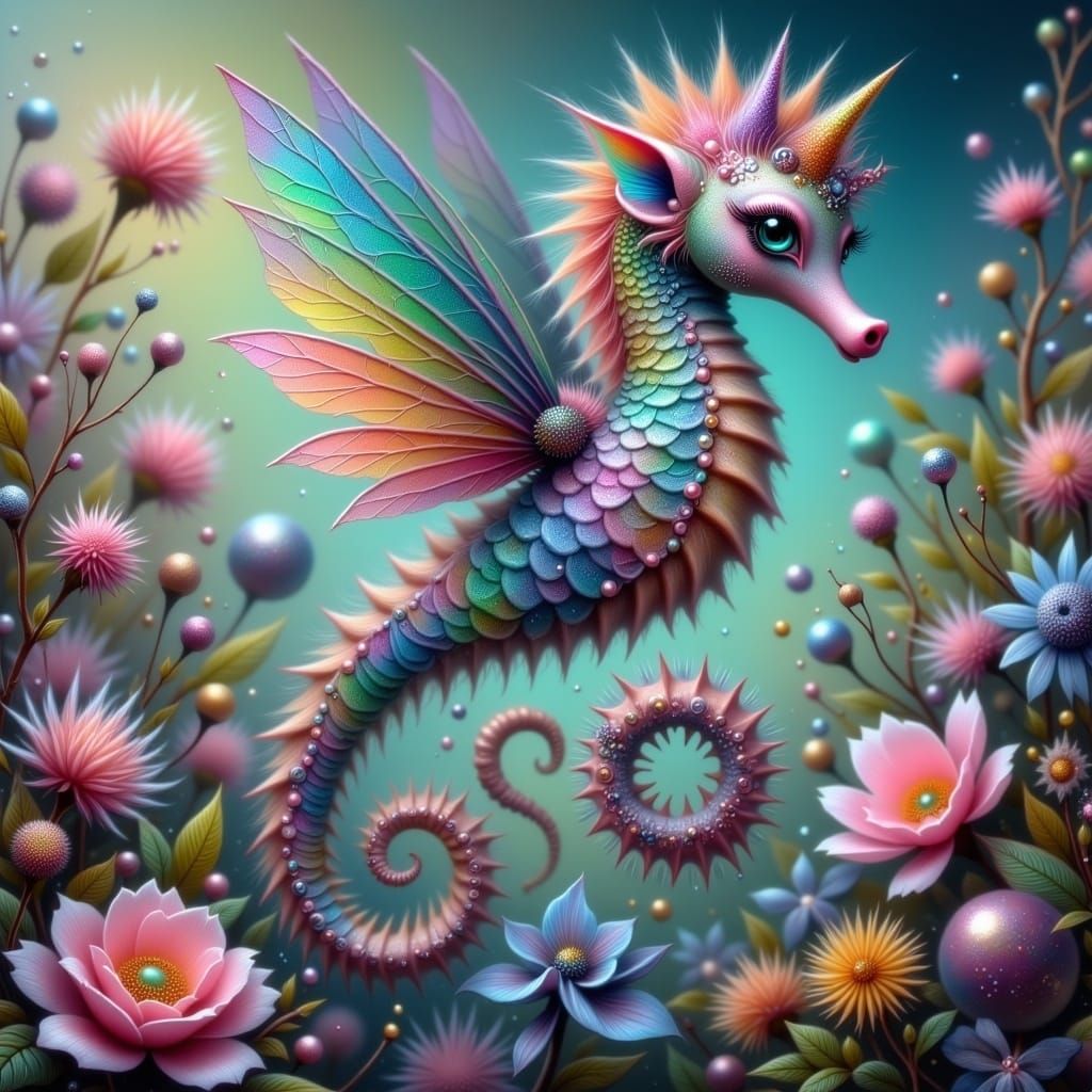Whimsical Fairy Punk Seahorse in Pastel Paradise