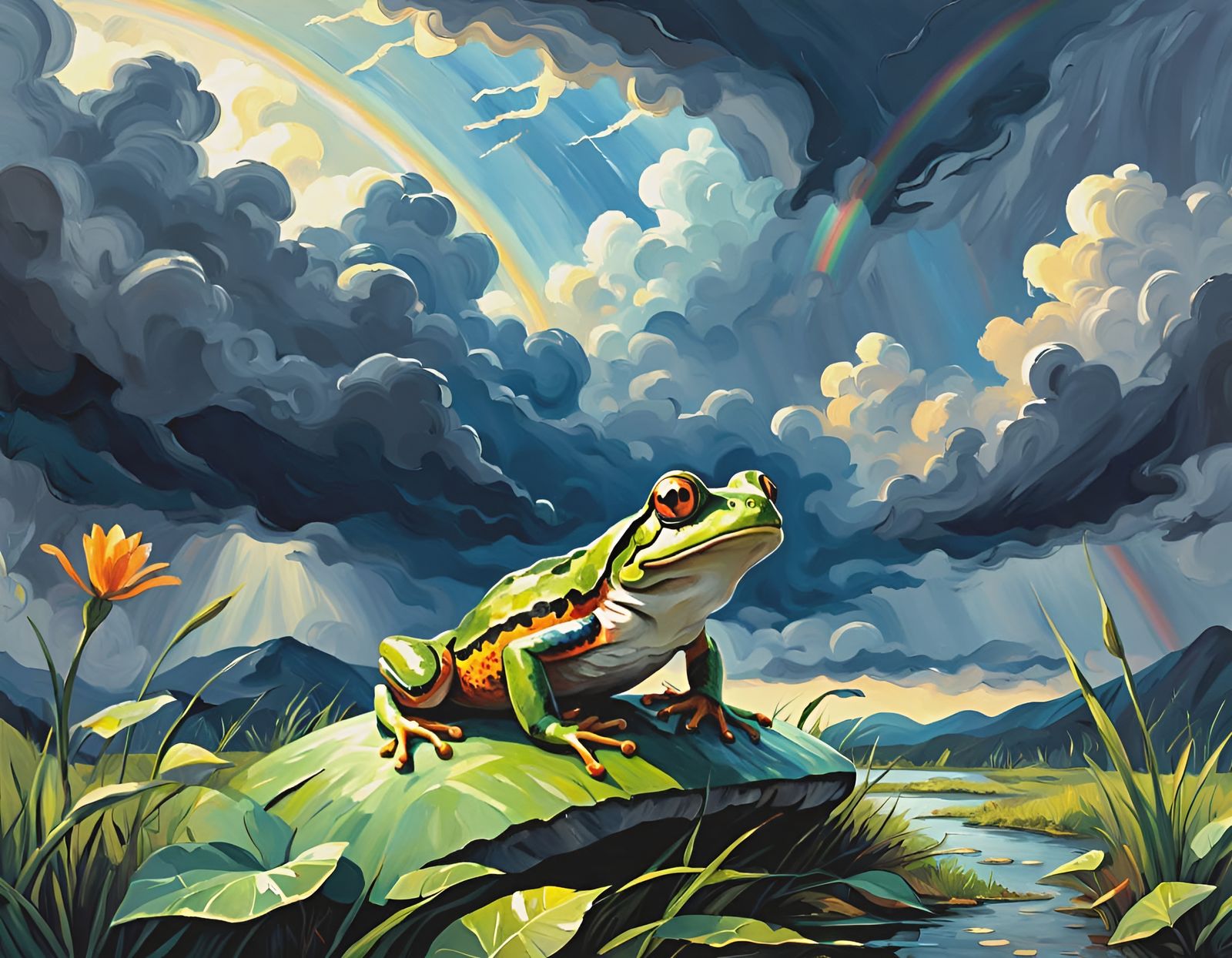 Frog Festival in Gouache and Watercolor Style