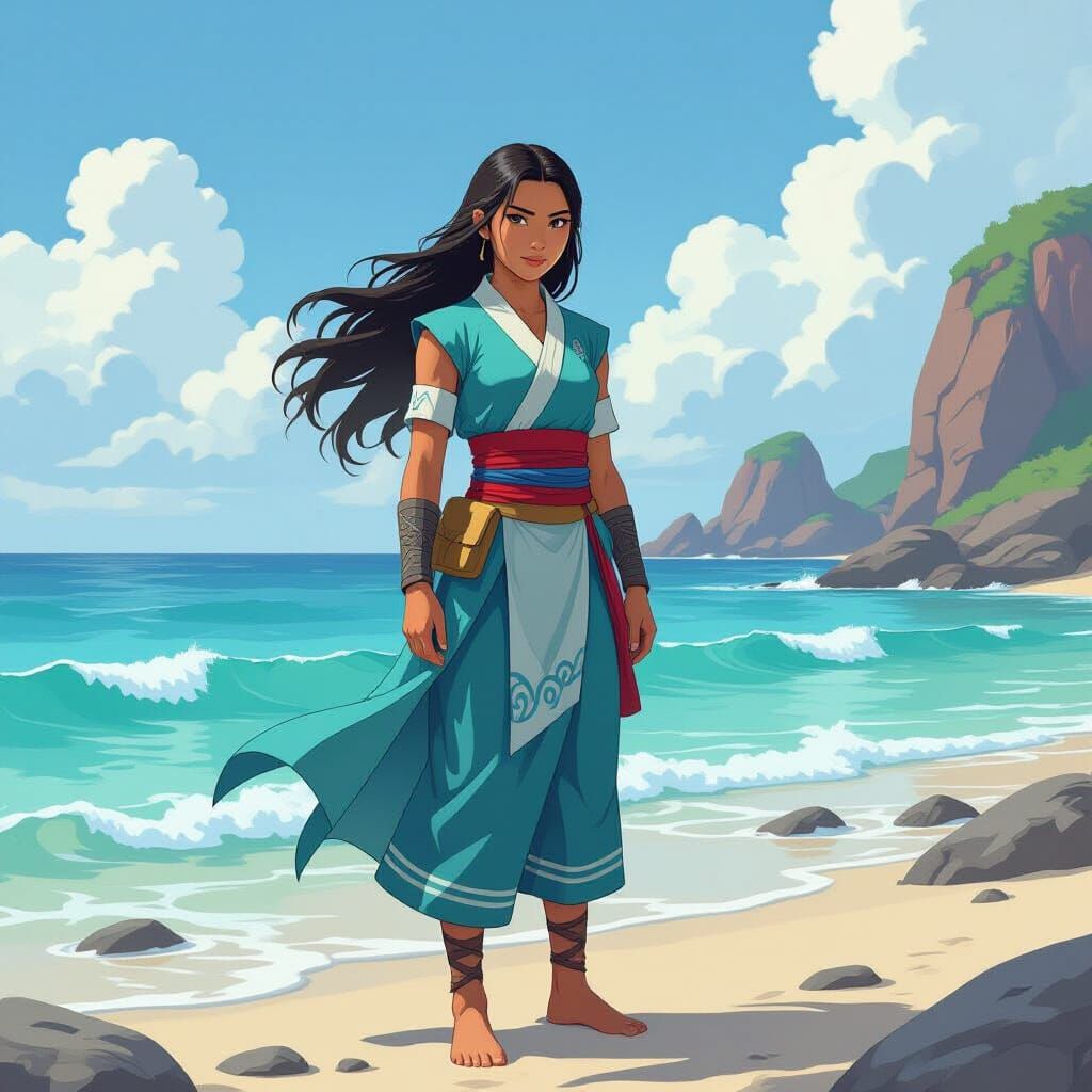 Katara on the Shoreline in Vibrant Digital Art