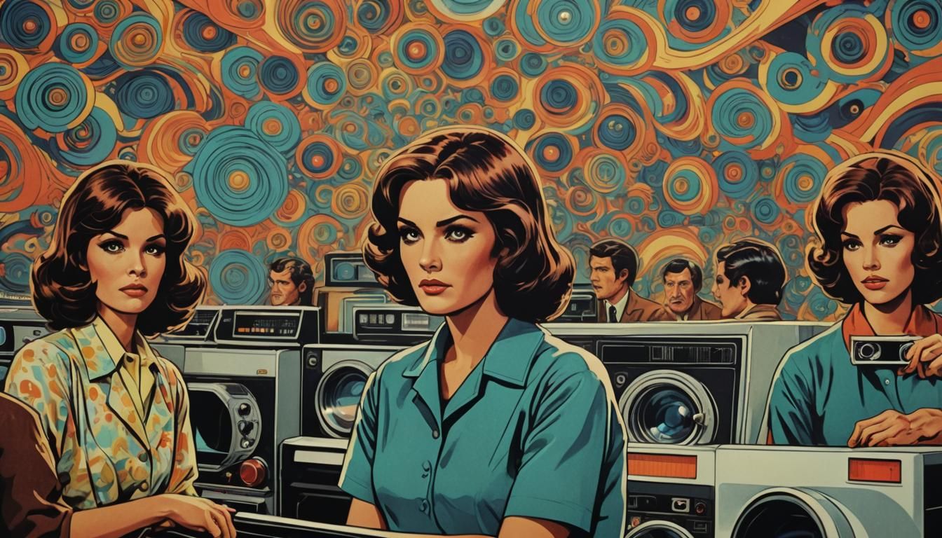 Retro-Futuristic Cinema Scene in Comic Book Style