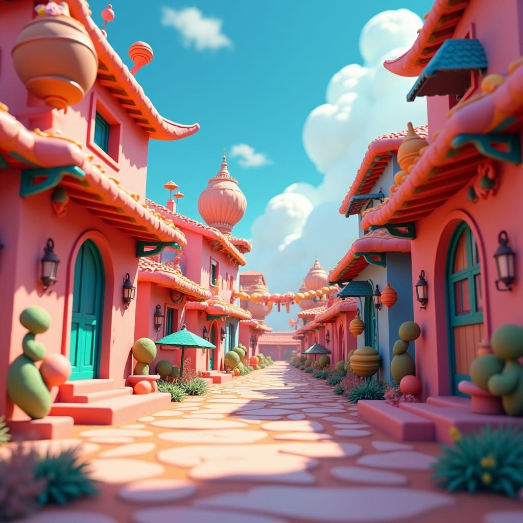 Whimsical 3D Anime Scene in Playful Style