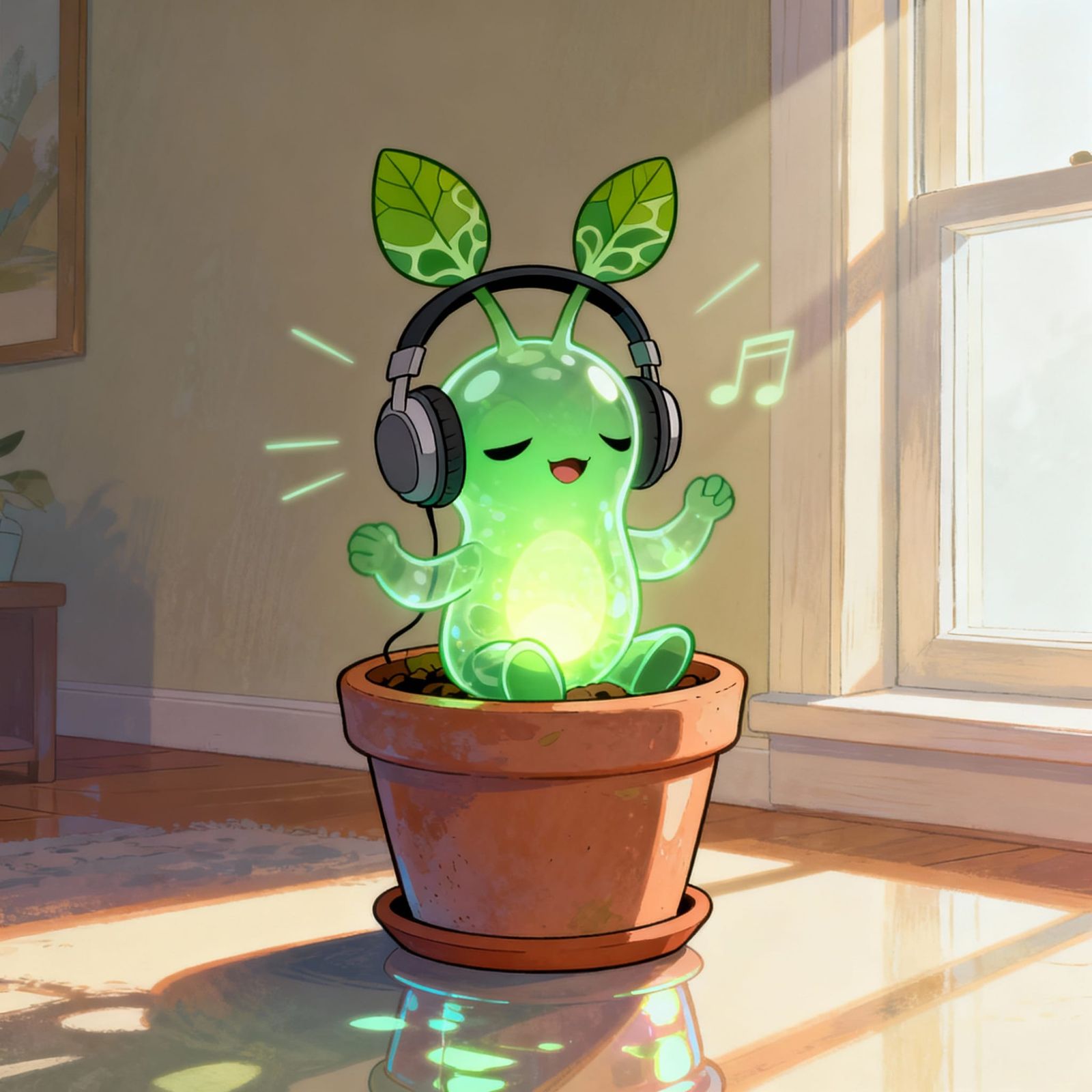Plant Alien Listens to Music in Flower Pot