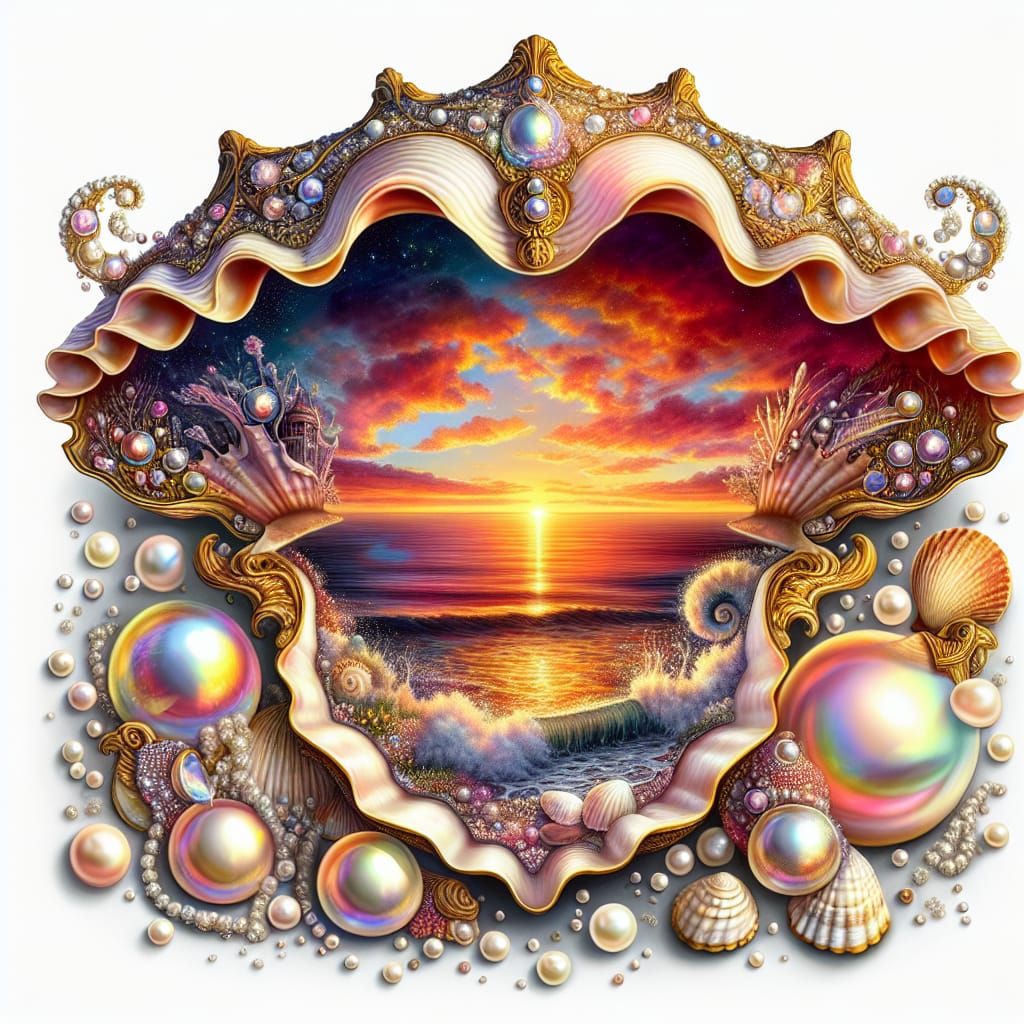 Seashell Sunset in Ornate Watercolor Style