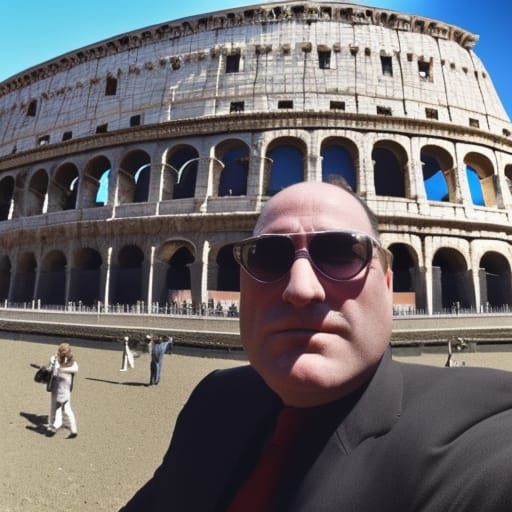 Mussolini Selfie at the Colosseum: Historical Digital Art