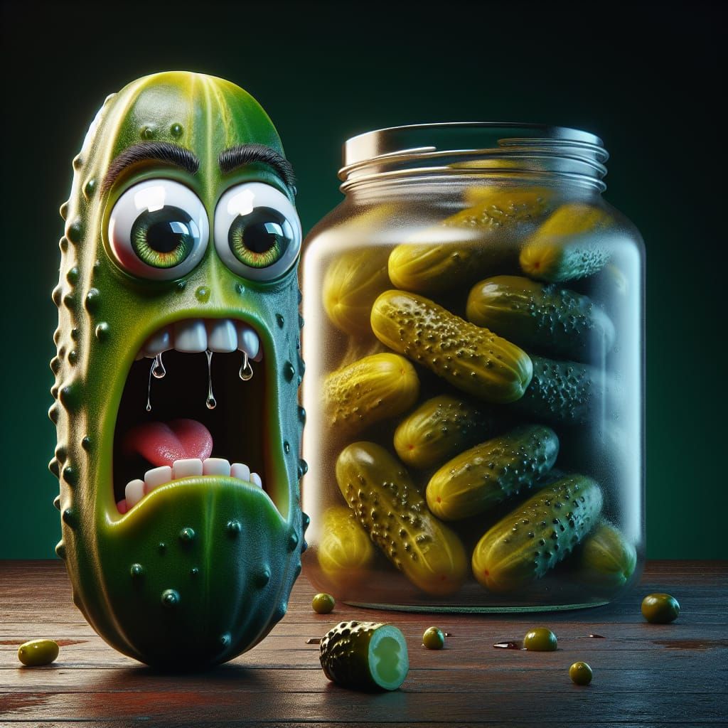 Pickle's Horror: Hyperrealistic Splash Art Concept