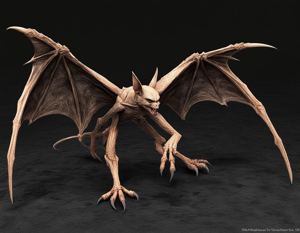 Mythical Wakwak Creature with Bat Wings