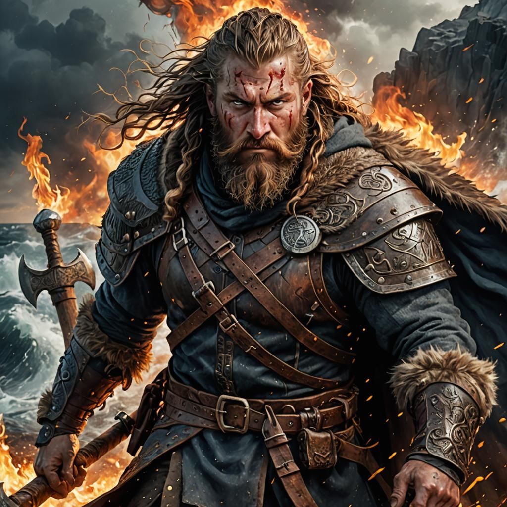 Viking Raider with Axe Digital Matte Painting