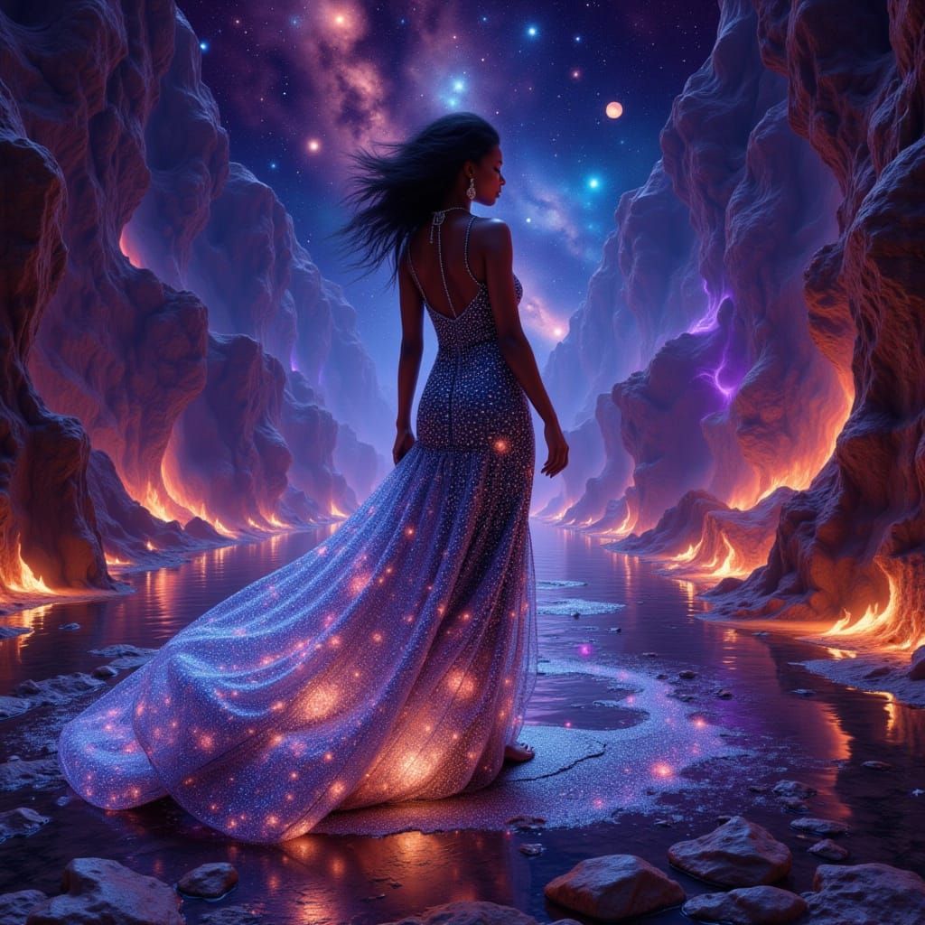 Celestial Goddess Strolls the Cosmic Runway