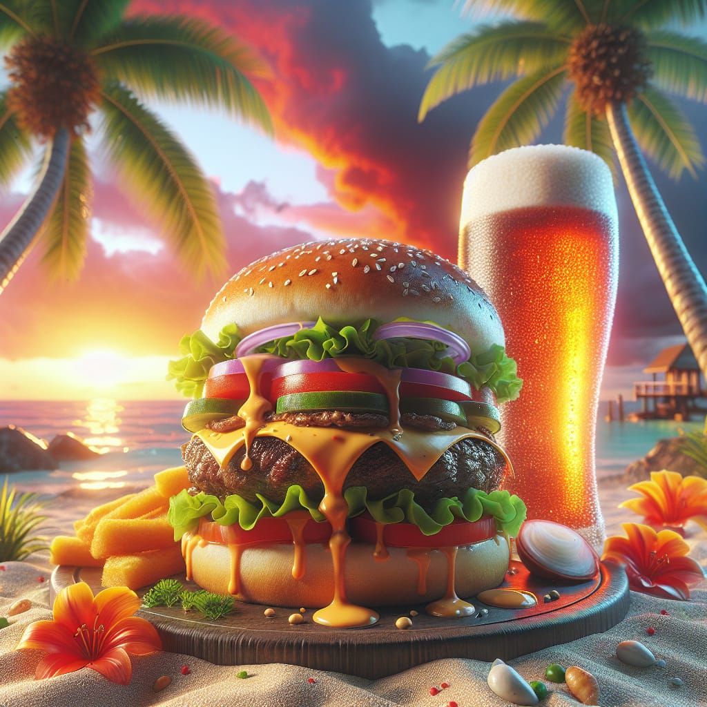 Delicious Cheeseburger in Paradise Cove at Sunset