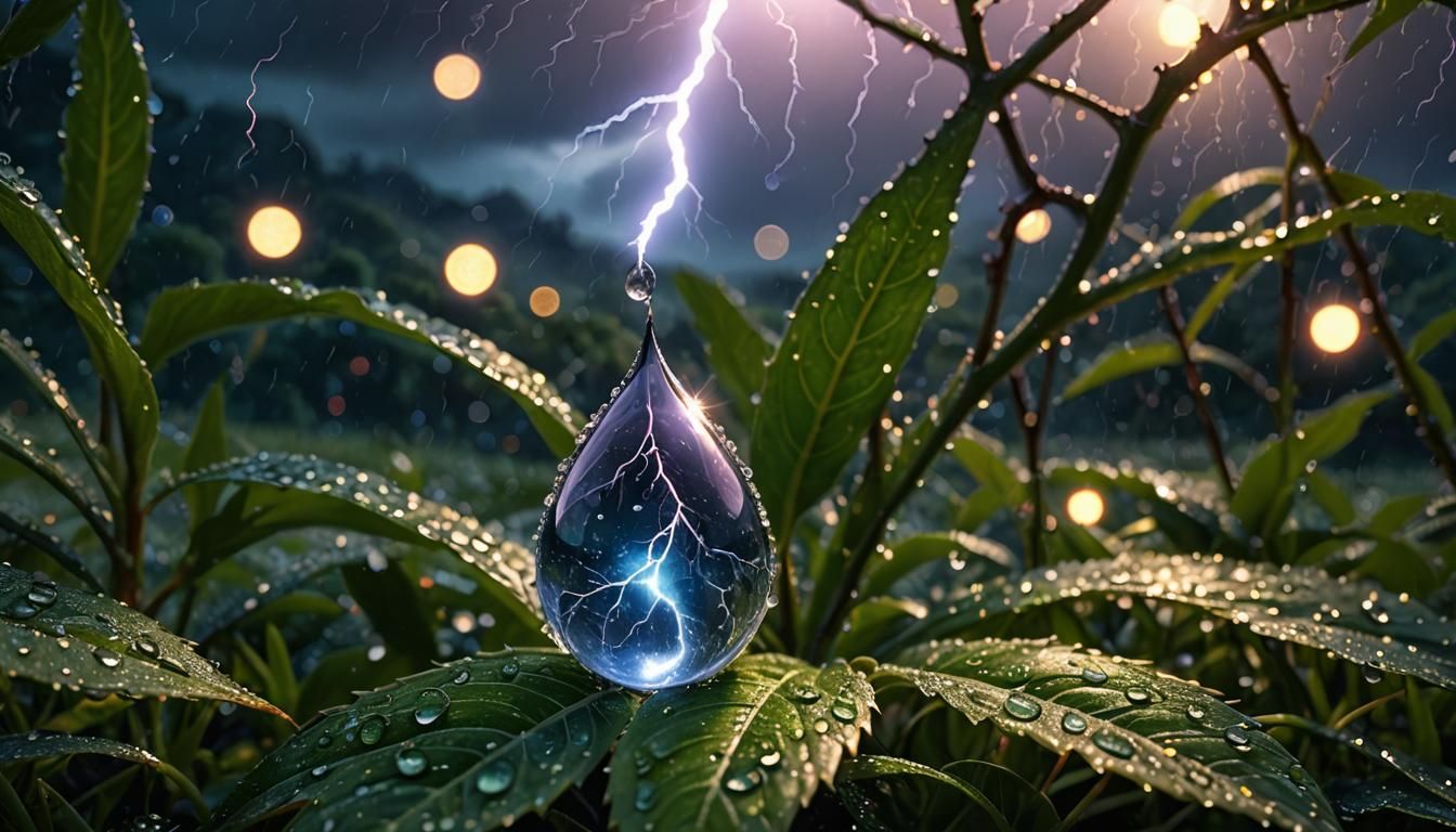Lightning Storm Inside a Dewdrop: Fantasy Landscape
