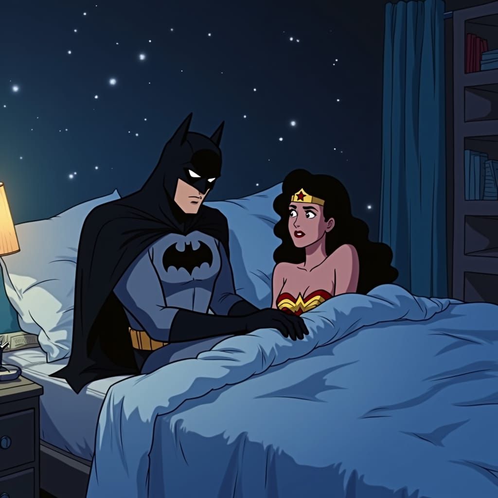 Wonder Woman and Dark Knight in Anime Style