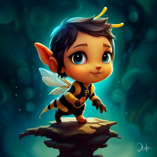 Adorable Chibi Wasp in Colorful Splash Art Style