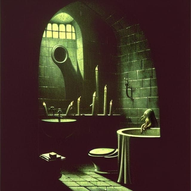 Sinister Dungeon Cell with Mirror, Dark Fantasy Art