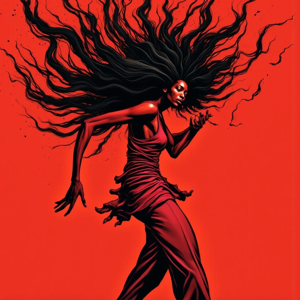 Black Woman Illustration in Vibrant Red Tones