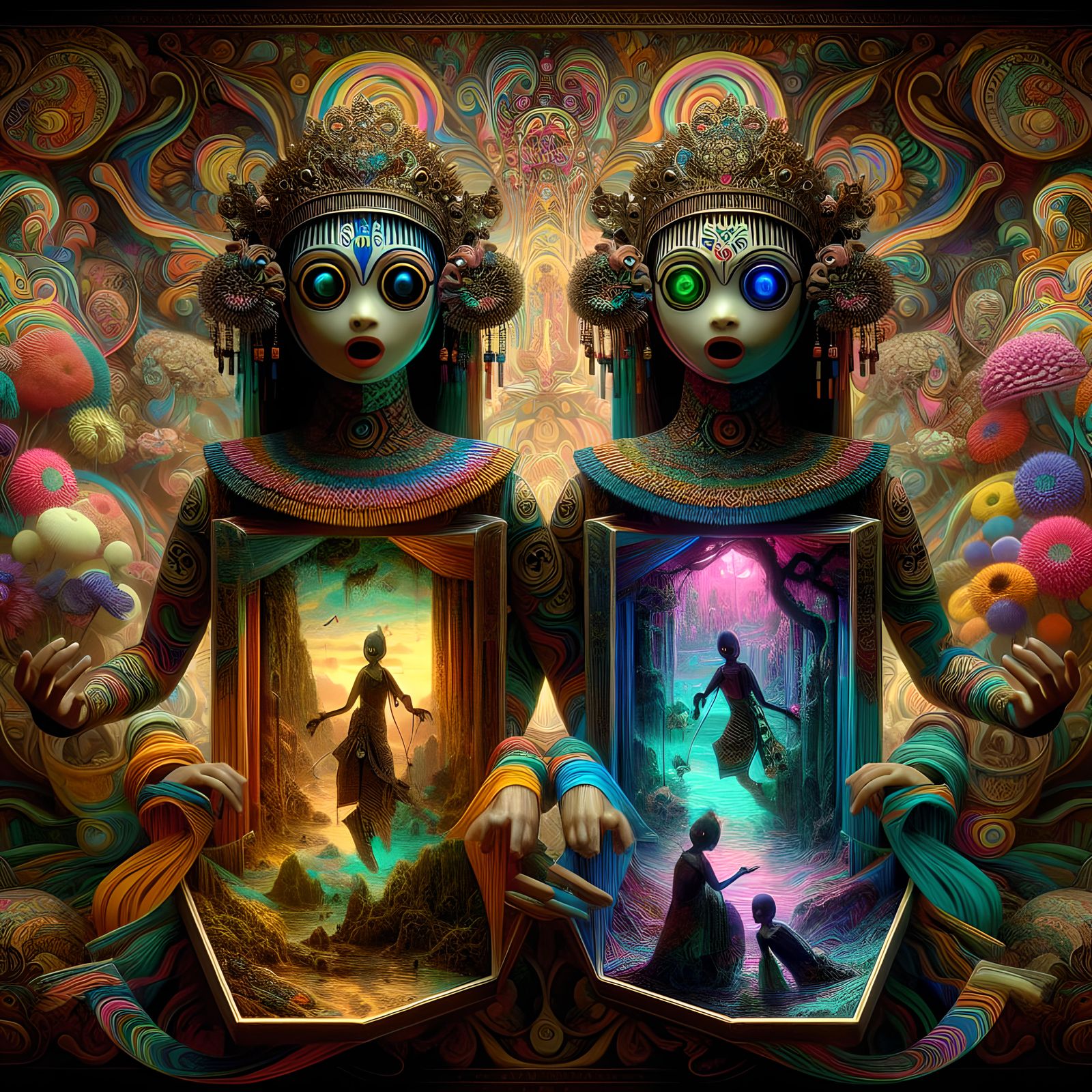 Surreal Gothic Puppets in Psychedelic Noir Style