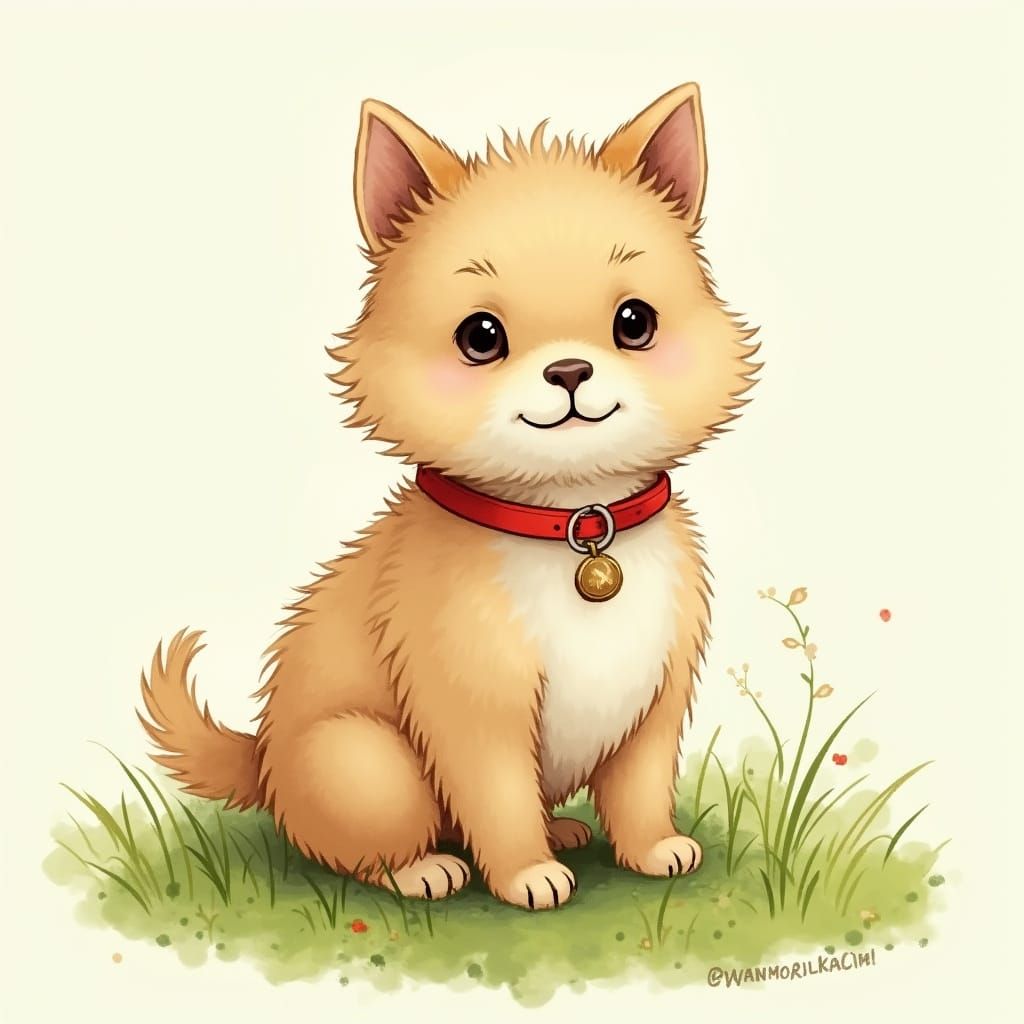 Adorable Fluffy Dog in Beatrix Potter Style