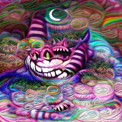 Psychedelic Horror Cheshire Cat in Bacon Style
