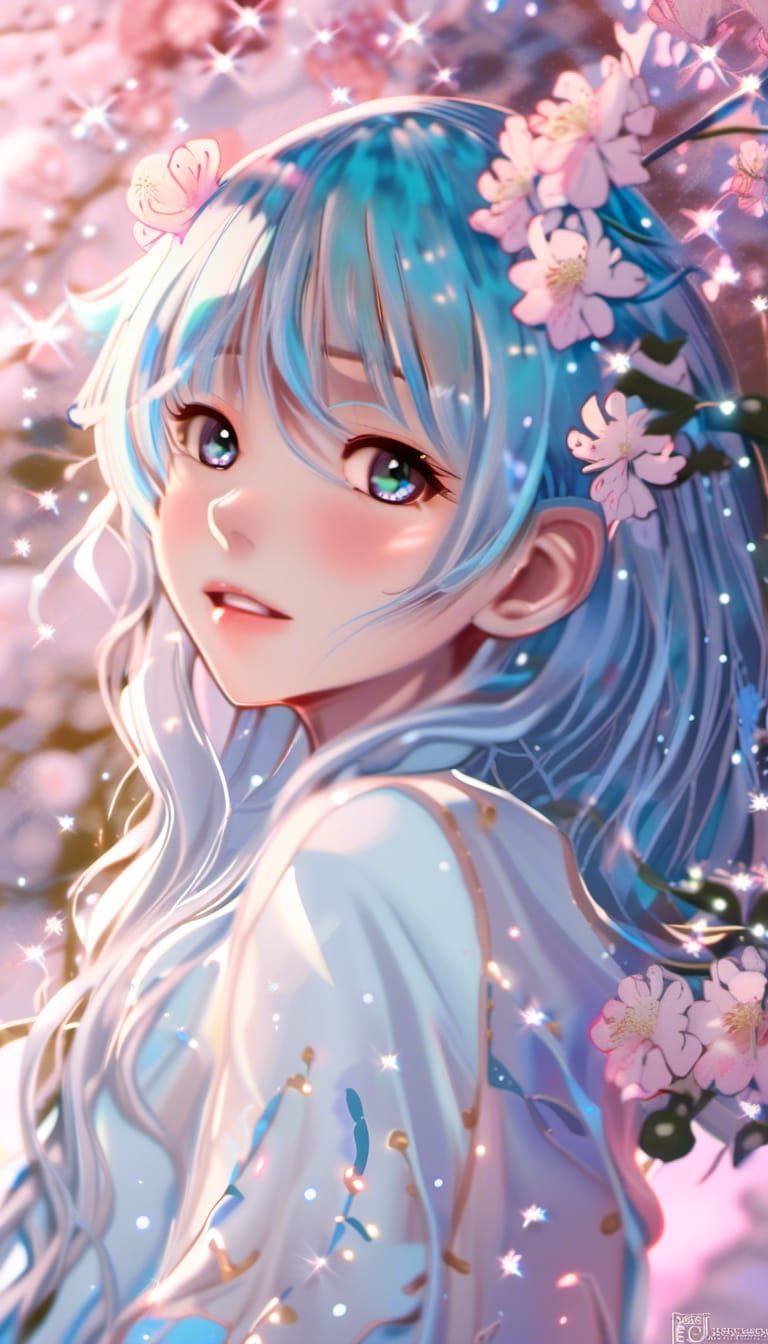 Pastel Girl Surrounded by Flowers in Dreamcore Art