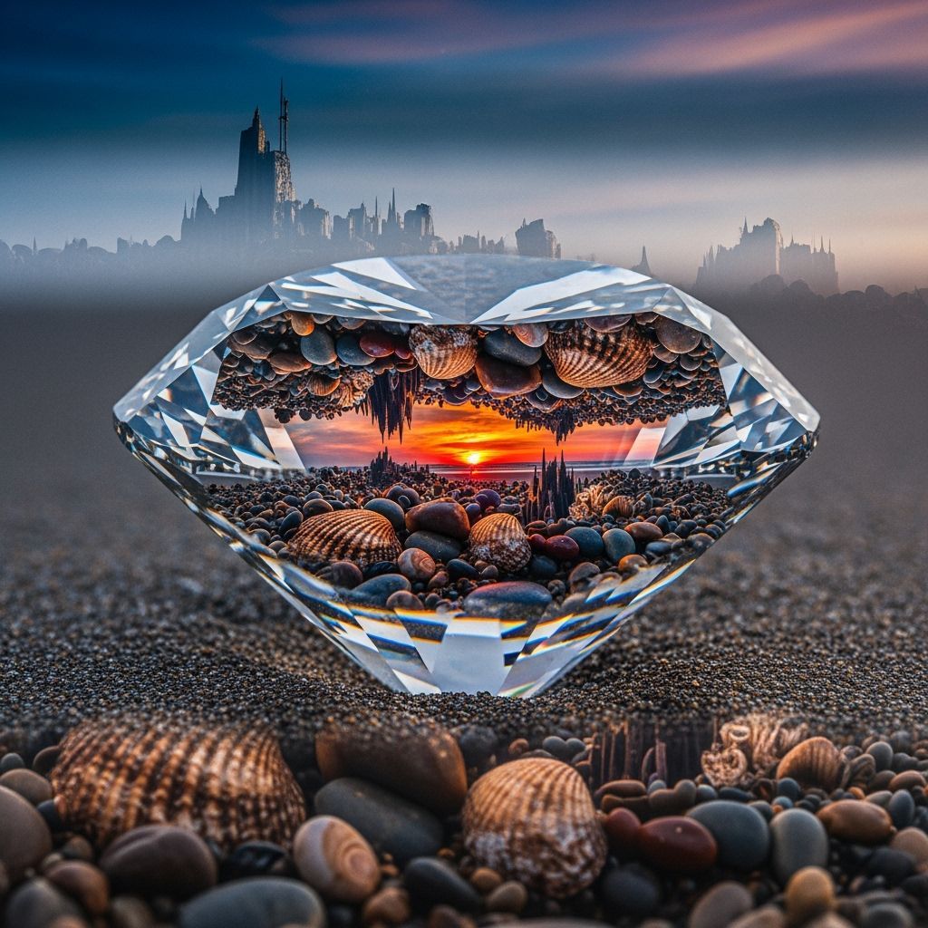 Diamond Beach: Double Exposure Surrealist Digital Art