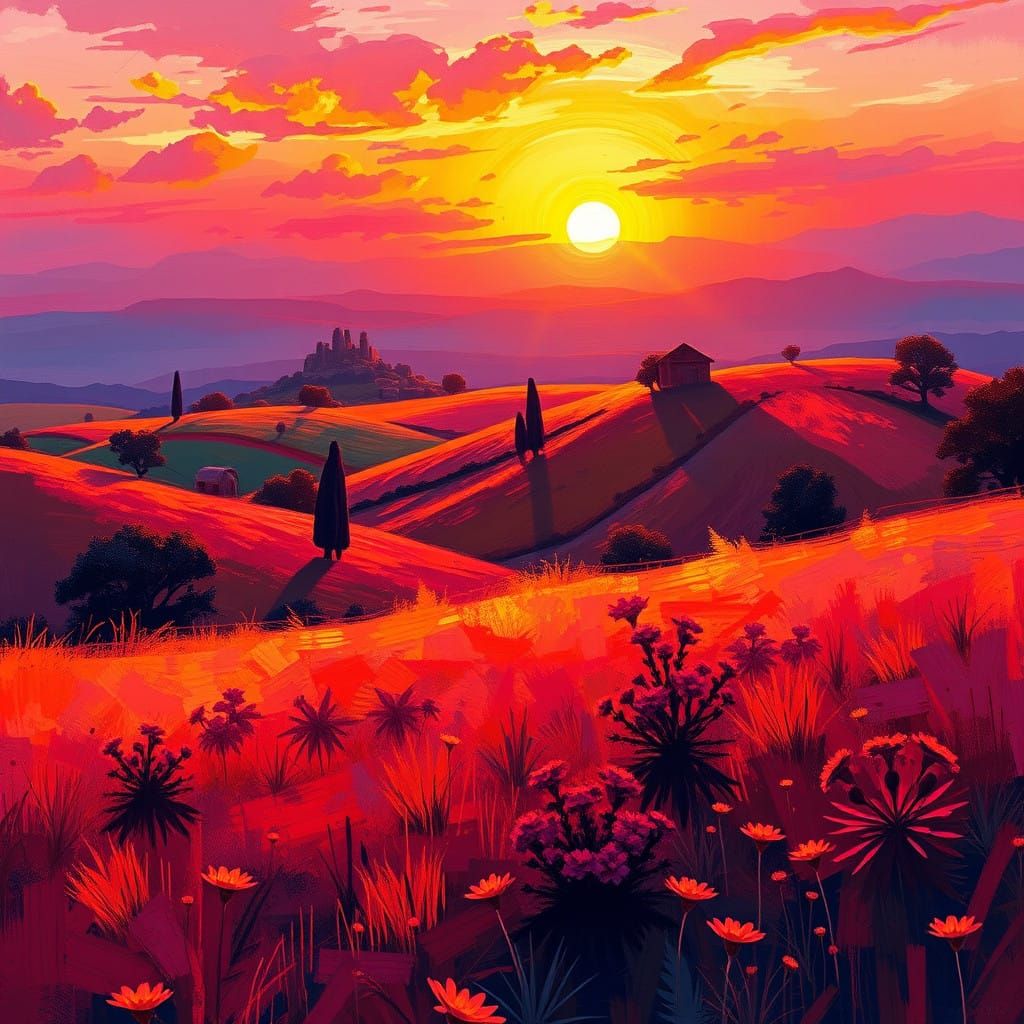 Neo-Impressionist Landscape in Vibrant Hues