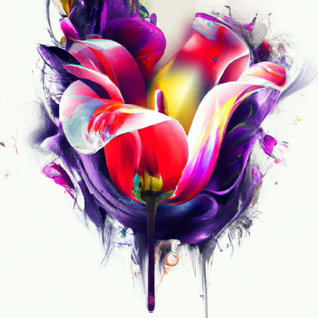 Vibrant Tulip Goddess in Liquid Gouache Style