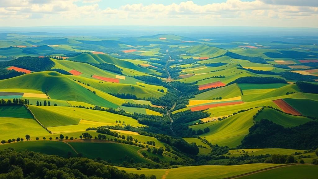 Idyllic Landscape as Hockney-esque Painting