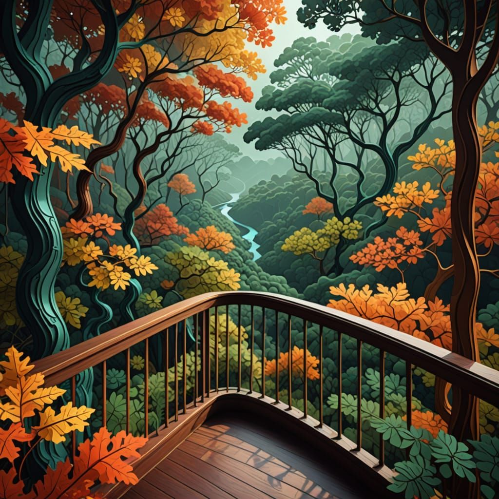 Moody Leaf Balcony Overlook with Fractal Elements