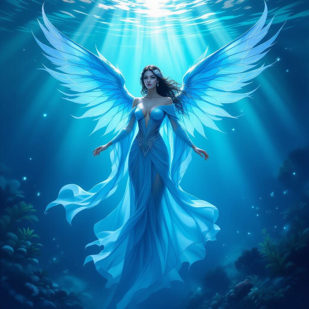 Water Elemental Woman with Flowing Wings