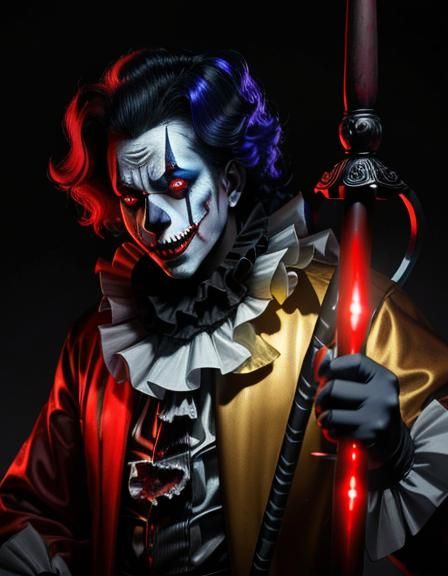 Ominous Killer Clown with Glowing Eyes