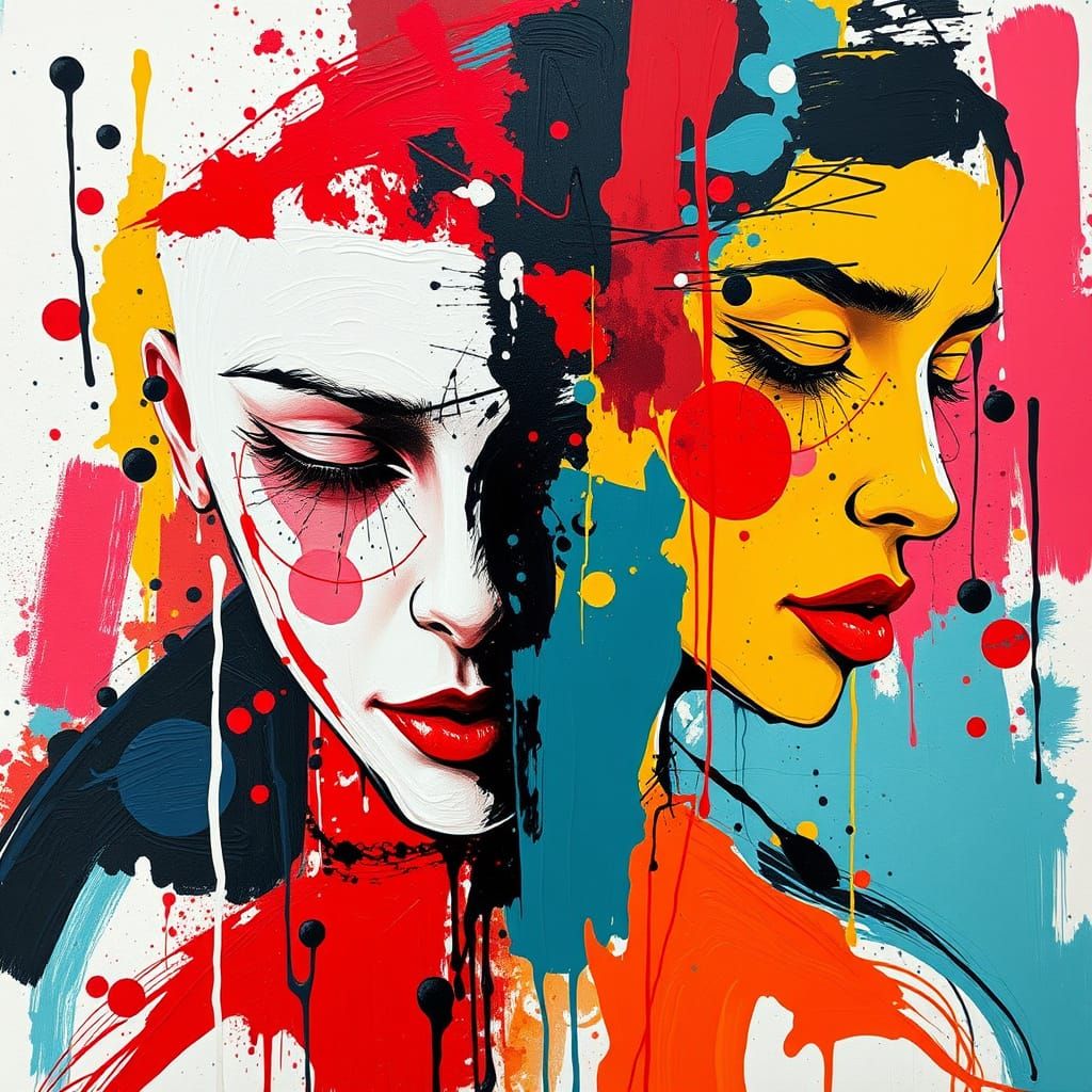 Bold Emotive Splatter Art in Dark Red