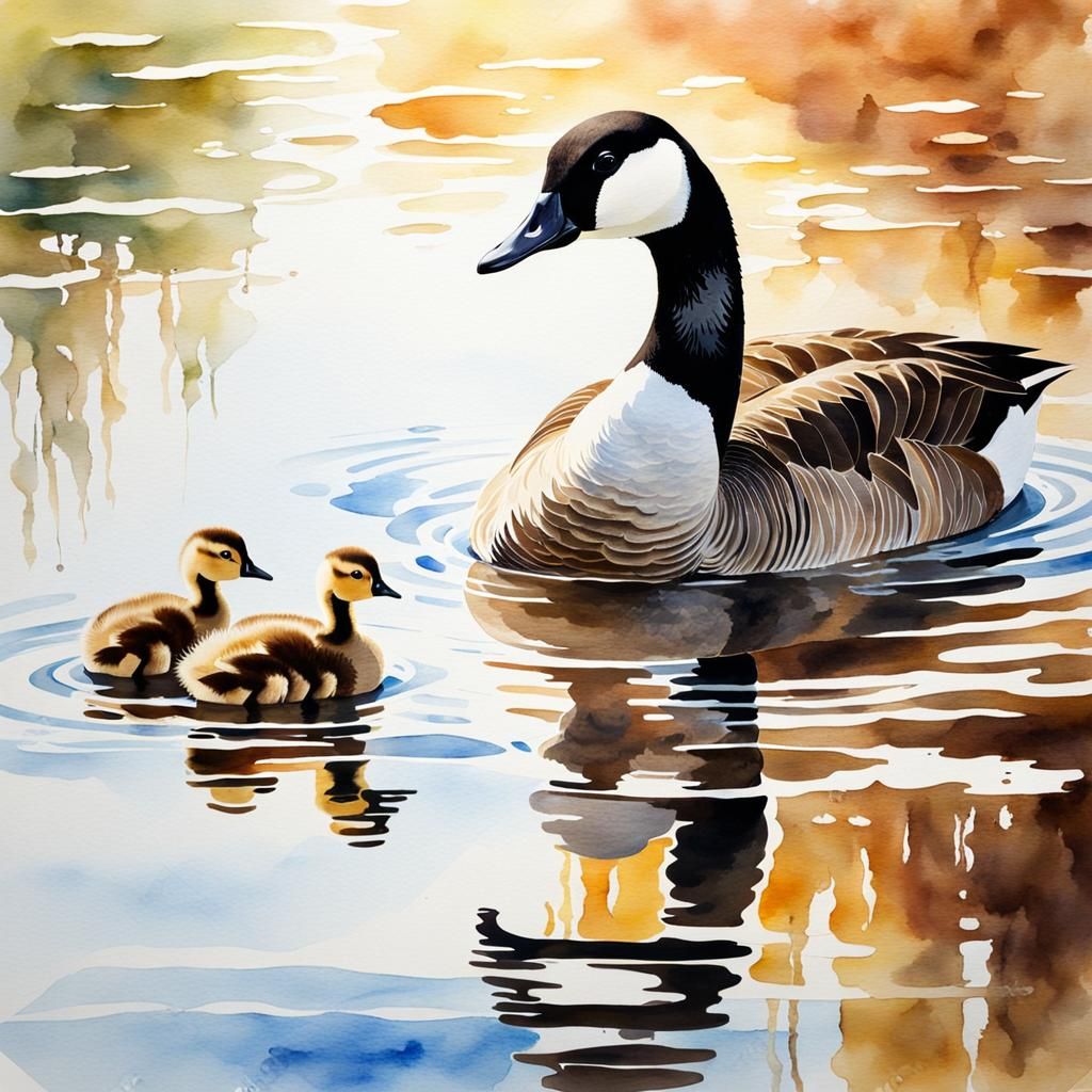 Canada Goose Family in Watercolor