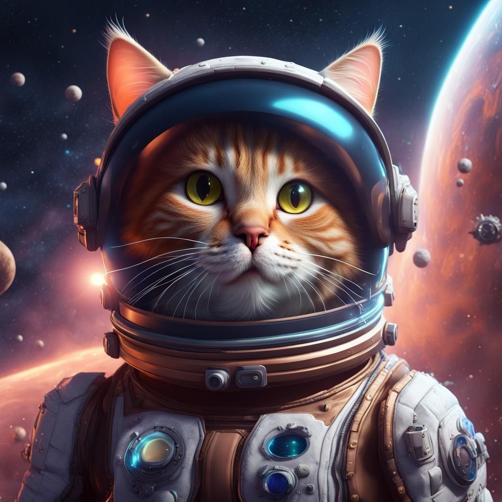 Cute Cat in Space Fantasy Concept Art