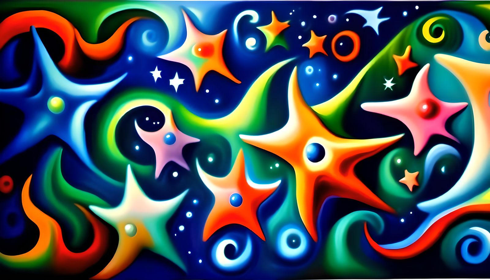 Iridescent Star-Beings in Dreamy Marc Chagall Painting