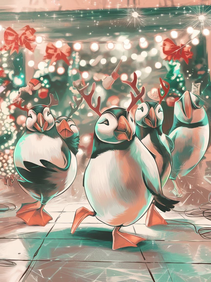Christmas Puffins Rave in Techno Wonderland