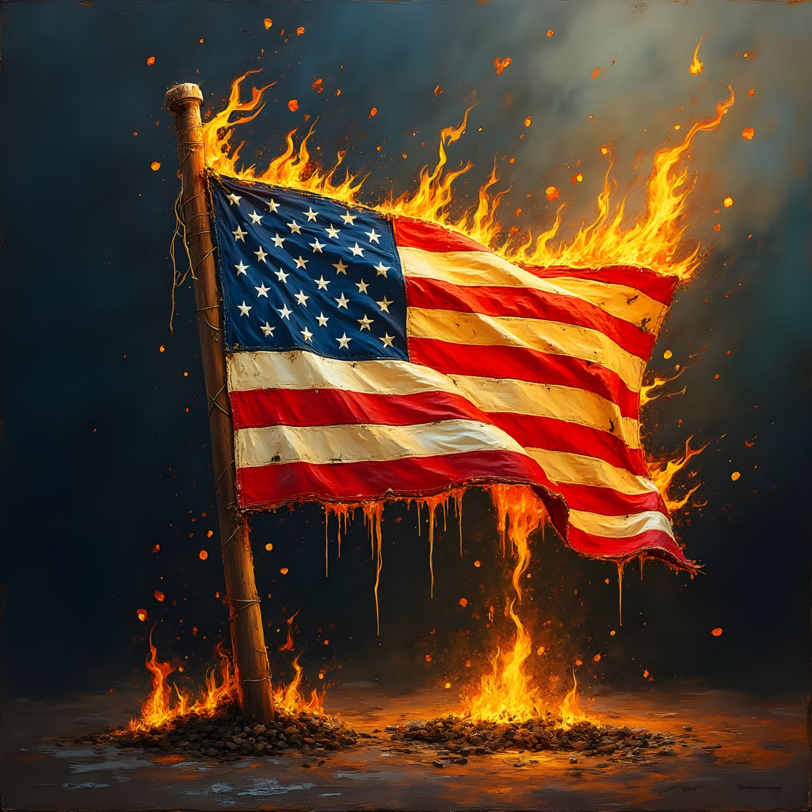 American Flag Ablaze