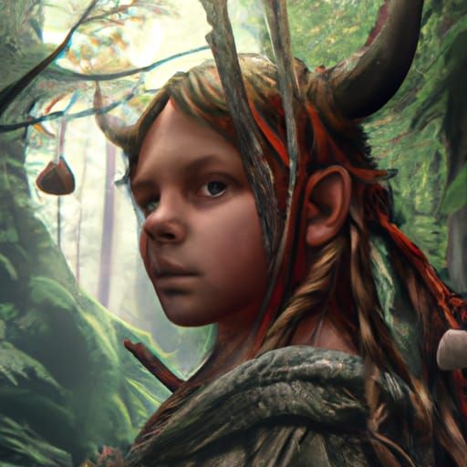 Huldra: Girl with Cow Tail in Dark Forest
