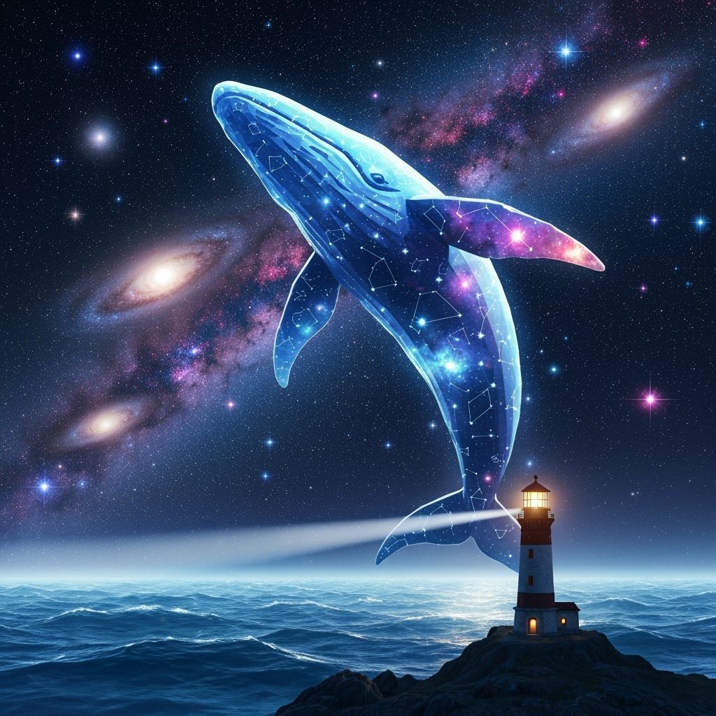 Celestial Whale Breaching Starry Sea: Low Poly Art