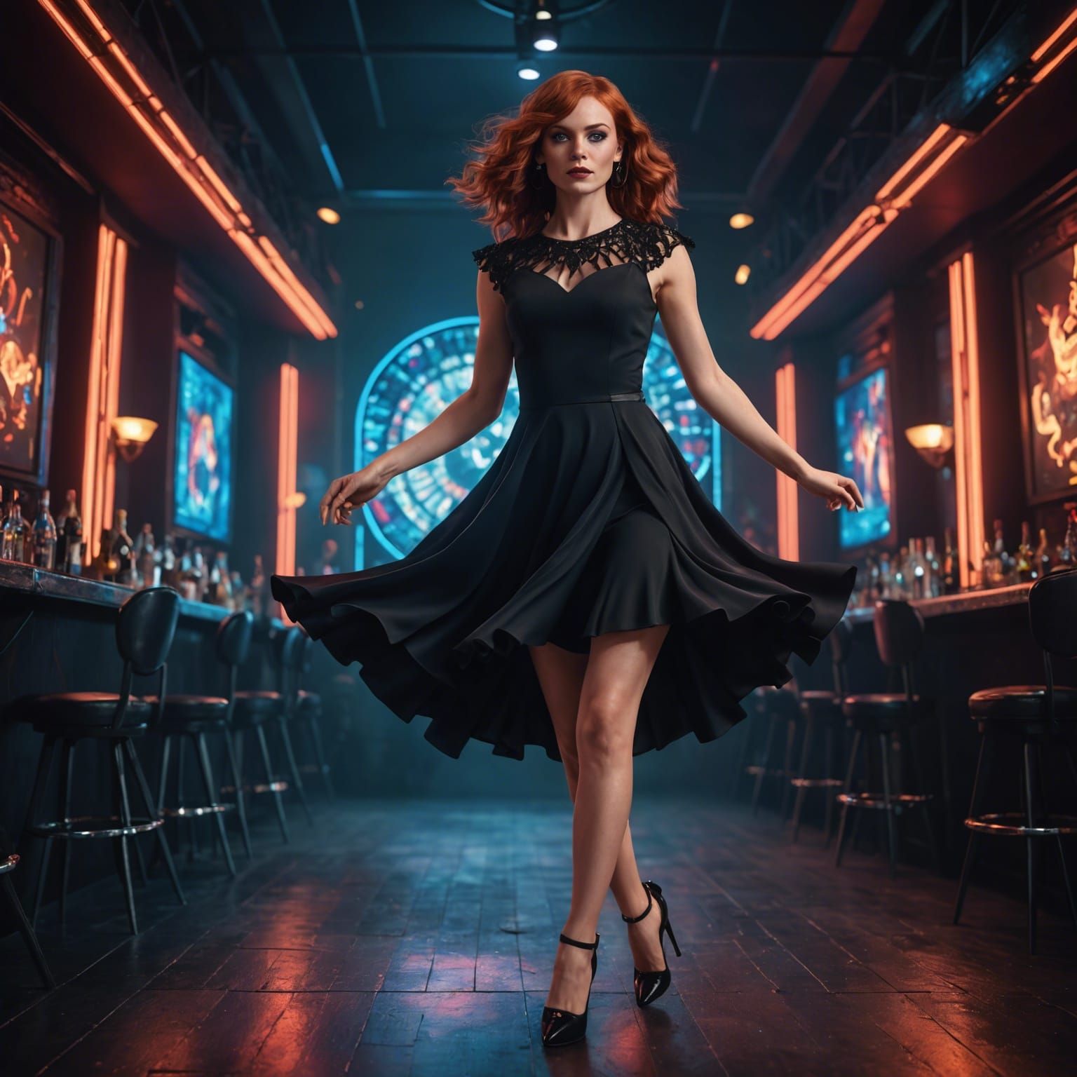 Woman Dancing in Nightclub: Detailed Fantasy Art