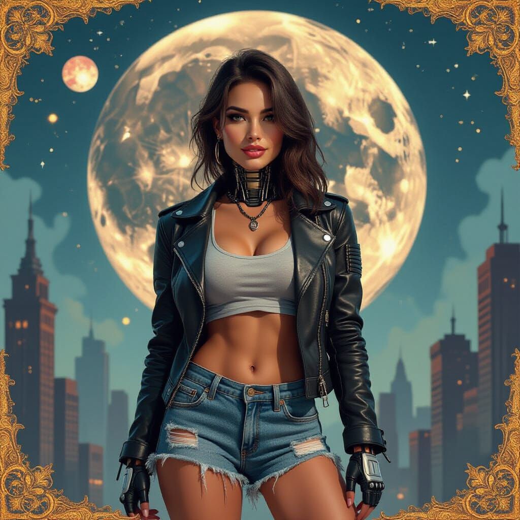 Robot Mechanic in Metropolis with Cosmos Backdrop