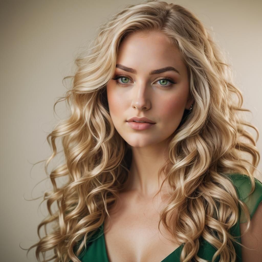 Voluptuous Blond Woman with Green Eyes: Professional Photo