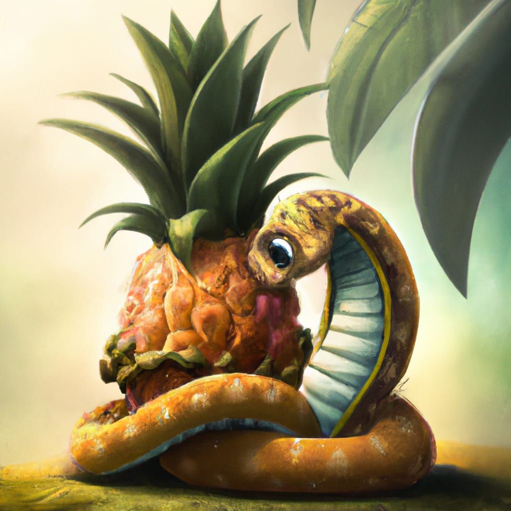 Cute Baby Snake Comforts Pineapple: Concept Art